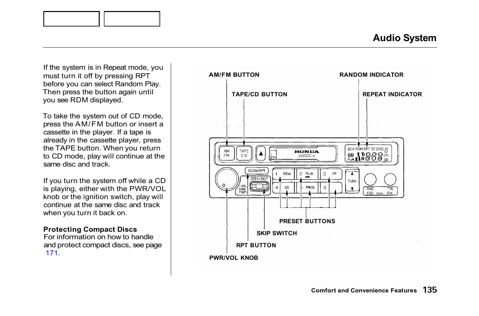 Audio system | HONDA 2001 Accord Sedan - Owner's Manual User Manual | Page 138 / 372