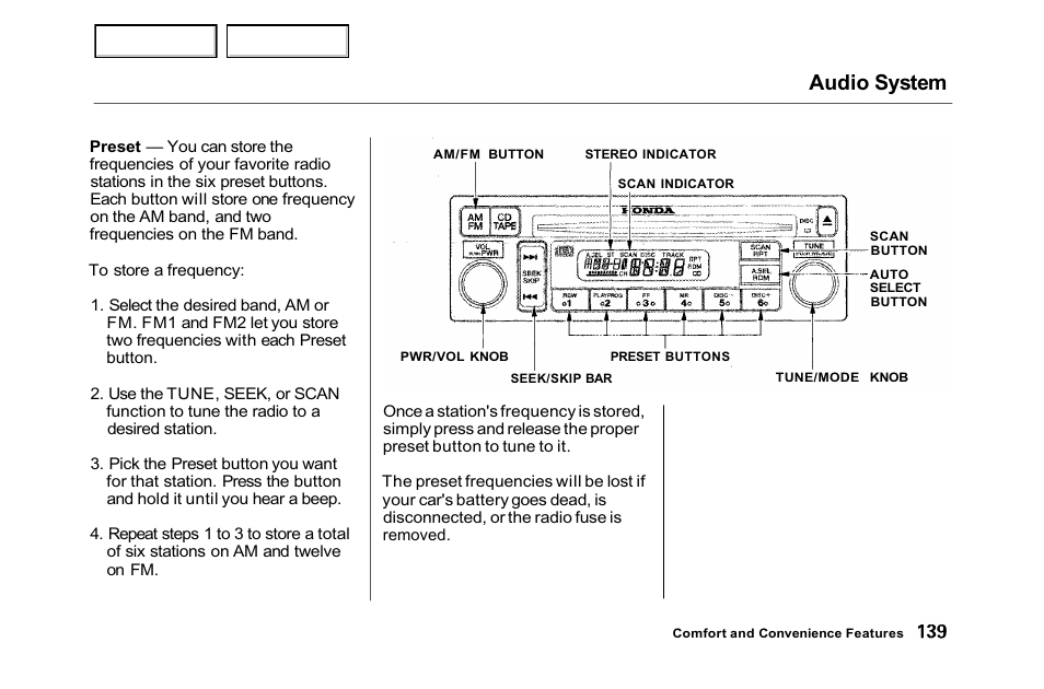 Audio system | HONDA 2001 Accord Sedan - Owner's Manual User Manual | Page 142 / 372