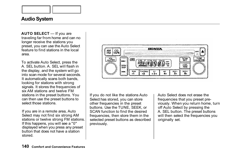 Audio system | HONDA 2001 Accord Sedan - Owner's Manual User Manual | Page 143 / 372