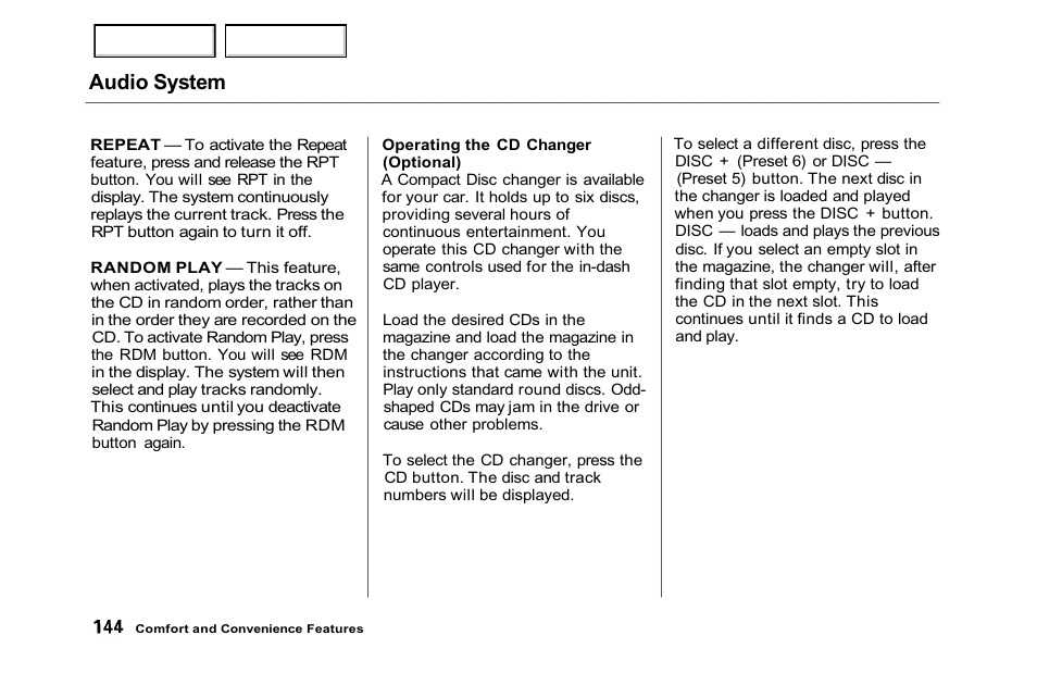 Audio system | HONDA 2001 Accord Sedan - Owner's Manual User Manual | Page 147 / 372