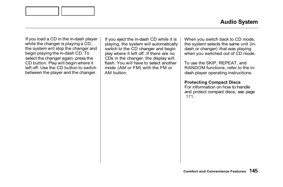 Audio system | HONDA 2001 Accord Sedan - Owner's Manual User Manual | Page 148 / 372