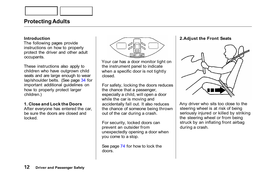 Protecting adults | HONDA 2001 Accord Sedan - Owner's Manual User Manual | Page 15 / 372