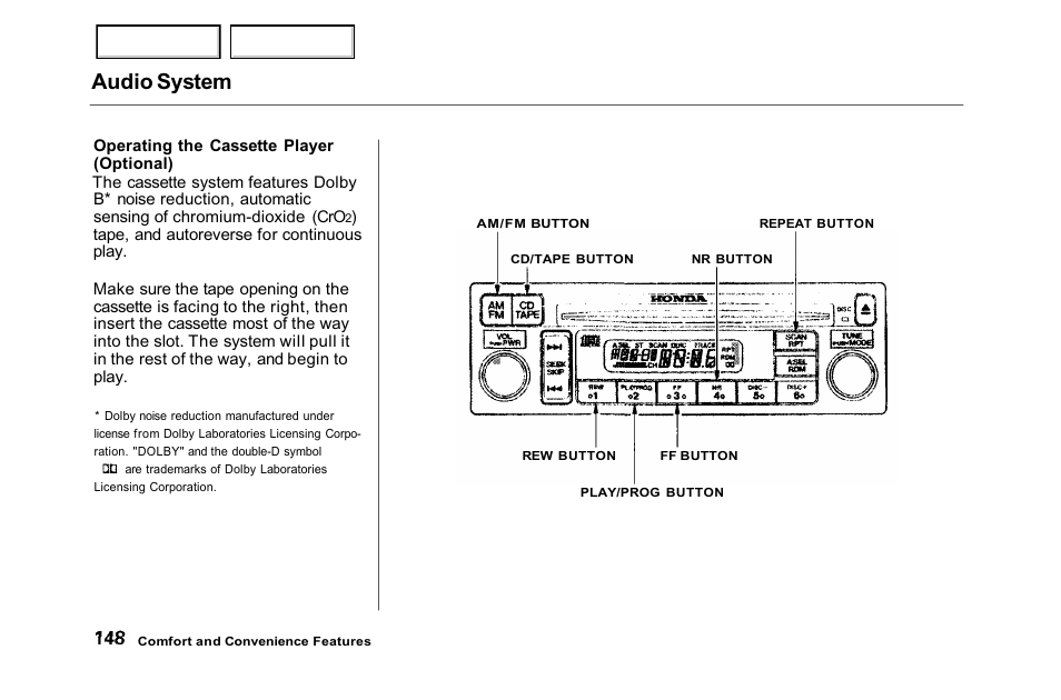 Audio system | HONDA 2001 Accord Sedan - Owner's Manual User Manual | Page 151 / 372