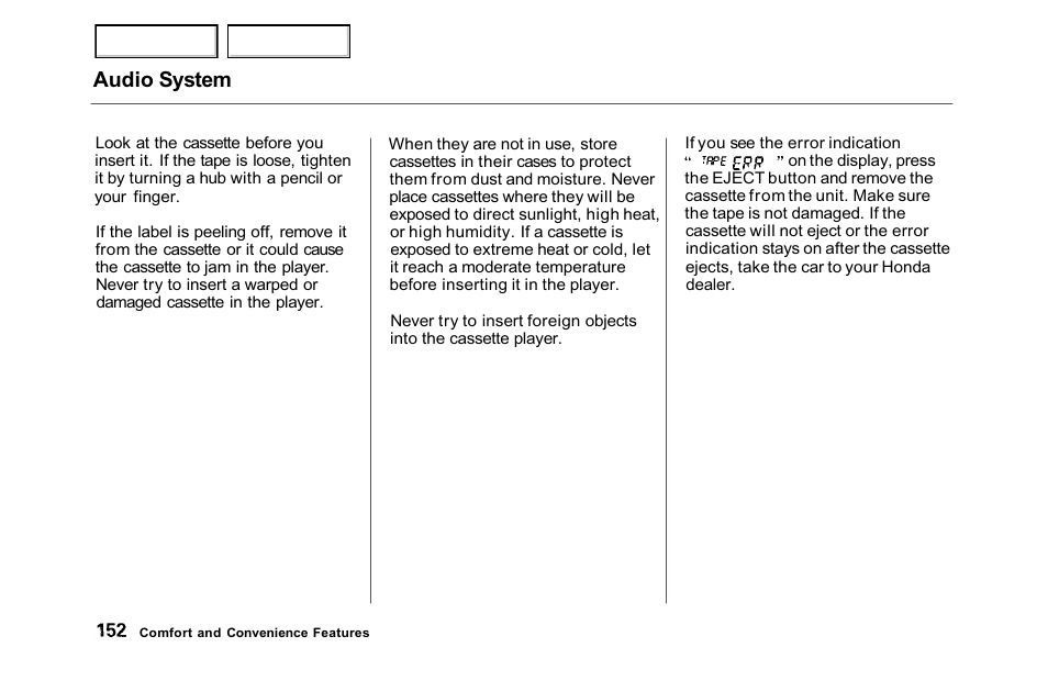 Audio system | HONDA 2001 Accord Sedan - Owner's Manual User Manual | Page 155 / 372