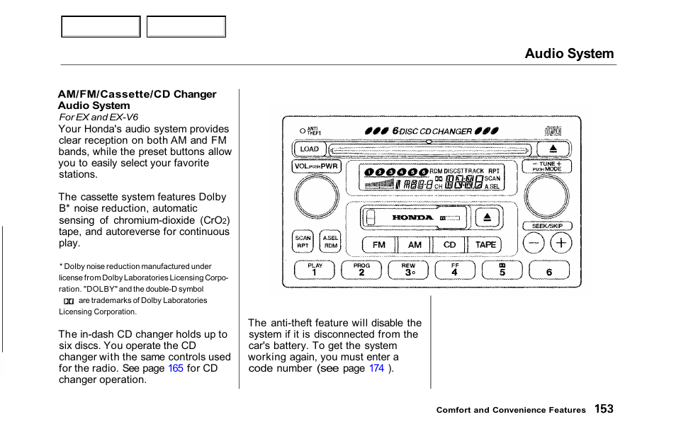 Audio system | HONDA 2001 Accord Sedan - Owner's Manual User Manual | Page 156 / 372