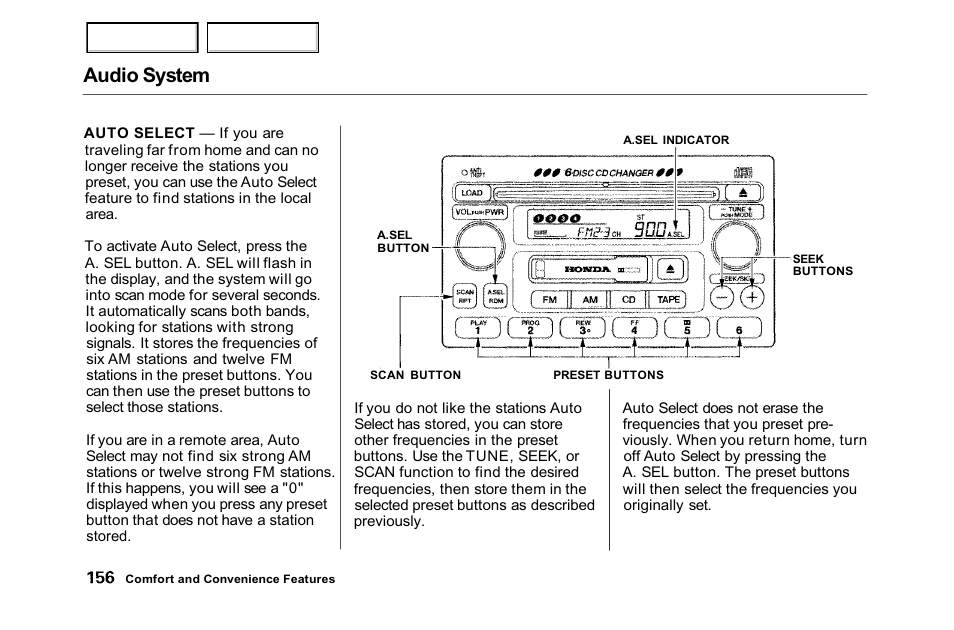 Audio system | HONDA 2001 Accord Sedan - Owner's Manual User Manual | Page 159 / 372