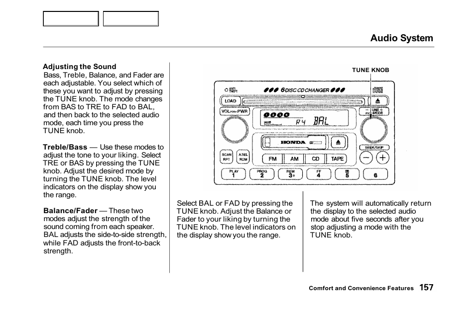 Audio system | HONDA 2001 Accord Sedan - Owner's Manual User Manual | Page 160 / 372