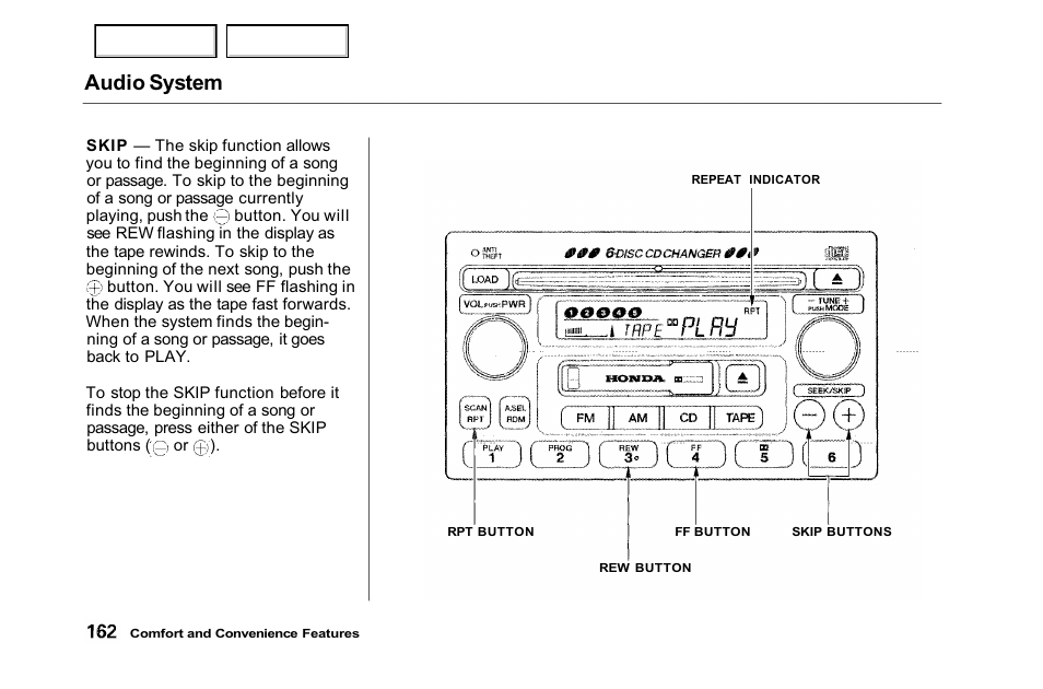 Audio system | HONDA 2001 Accord Sedan - Owner's Manual User Manual | Page 165 / 372