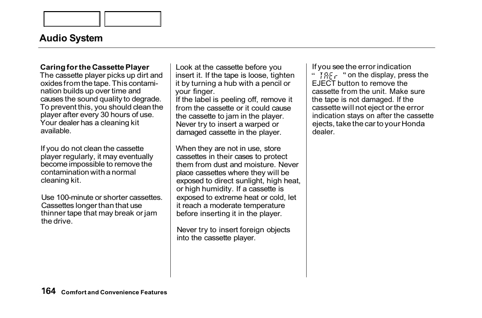 Audio system | HONDA 2001 Accord Sedan - Owner's Manual User Manual | Page 167 / 372