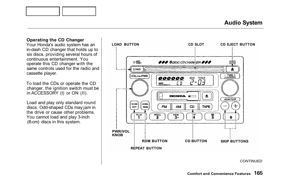 Audio system | HONDA 2001 Accord Sedan - Owner's Manual User Manual | Page 168 / 372