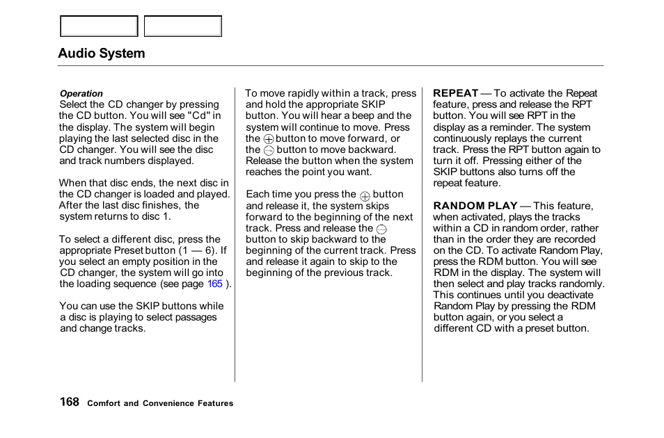 Audio system | HONDA 2001 Accord Sedan - Owner's Manual User Manual | Page 171 / 372