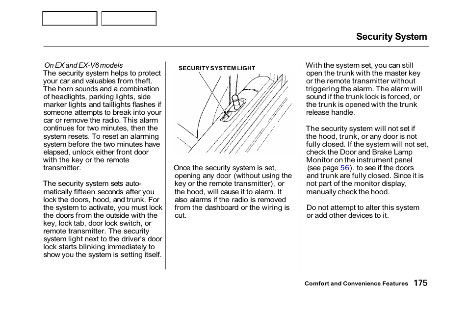 Security system | HONDA 2001 Accord Sedan - Owner's Manual User Manual | Page 178 / 372