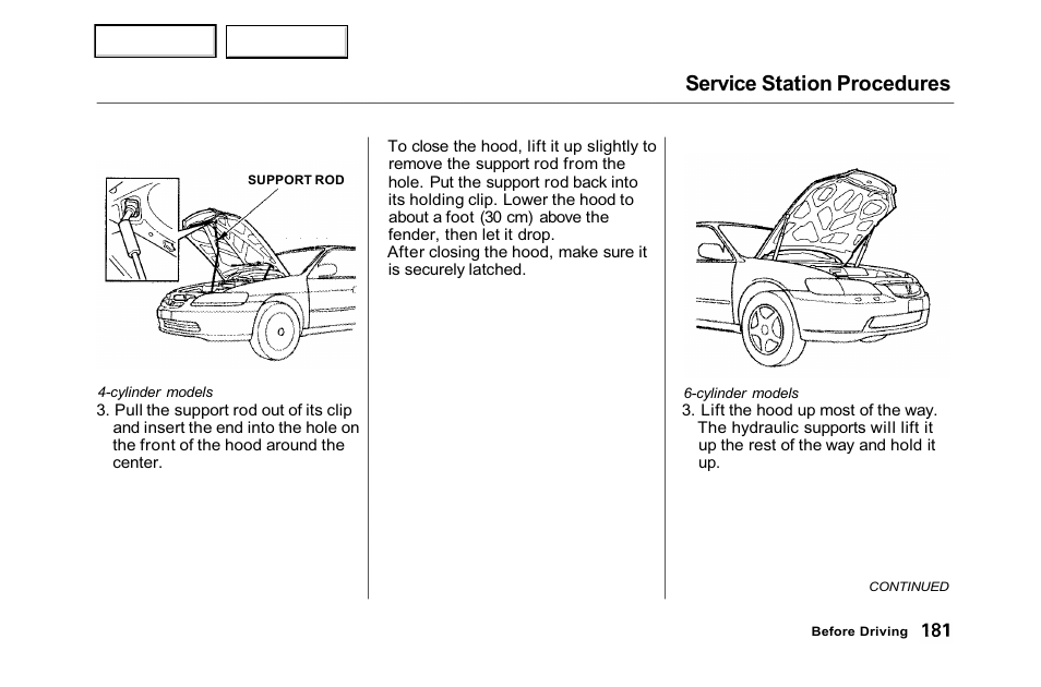 Service station procedures | HONDA 2001 Accord Sedan - Owner's Manual User Manual | Page 184 / 372