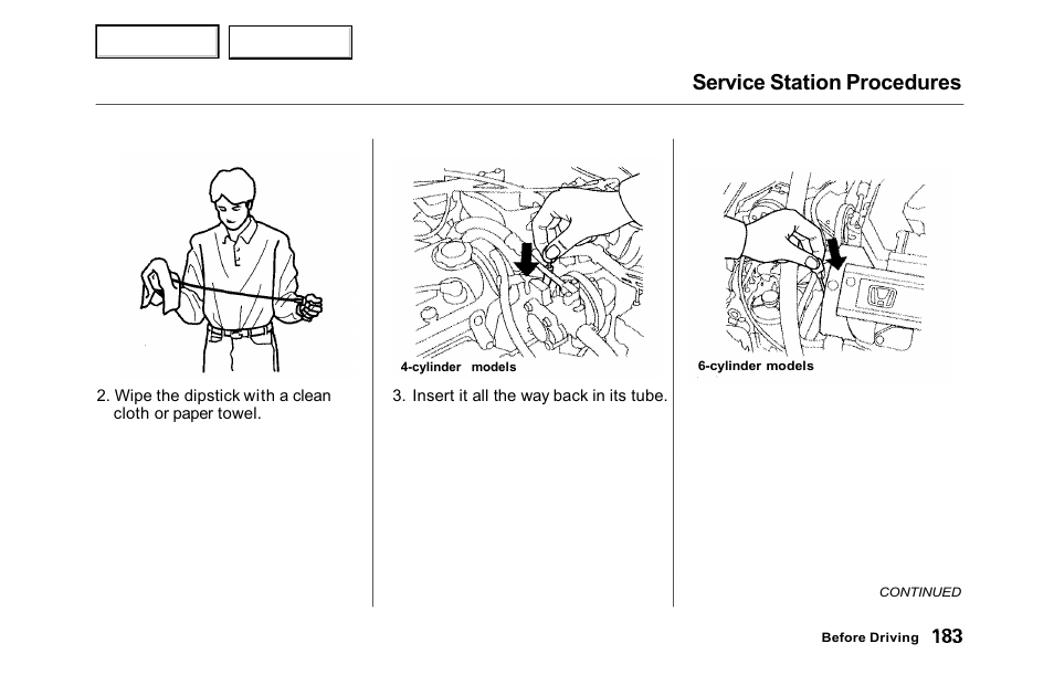 Service station procedures | HONDA 2001 Accord Sedan - Owner's Manual User Manual | Page 186 / 372