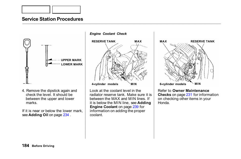 Service station procedures | HONDA 2001 Accord Sedan - Owner's Manual User Manual | Page 187 / 372