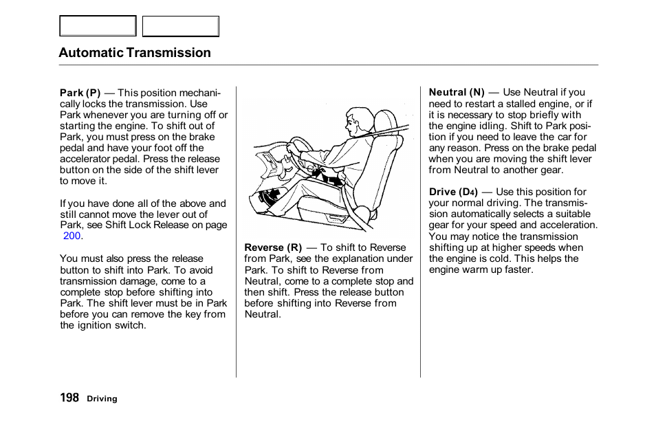 Automatic transmission | HONDA 2001 Accord Sedan - Owner's Manual User Manual | Page 201 / 372