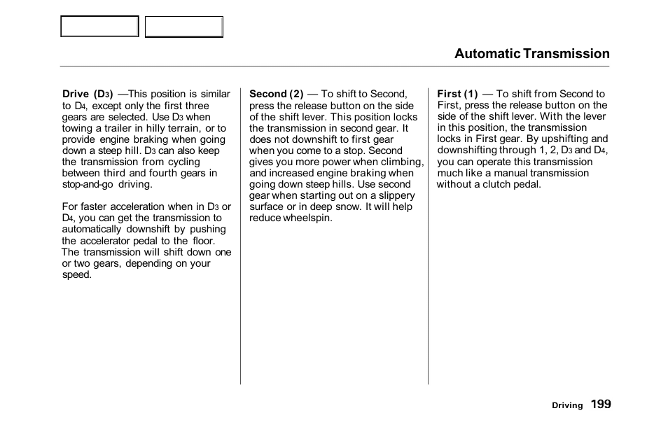 Automatic transmission | HONDA 2001 Accord Sedan - Owner's Manual User Manual | Page 202 / 372