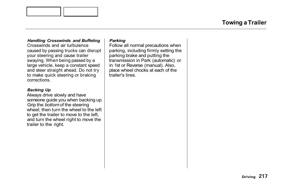 Towing a trailer | HONDA 2001 Accord Sedan - Owner's Manual User Manual | Page 220 / 372