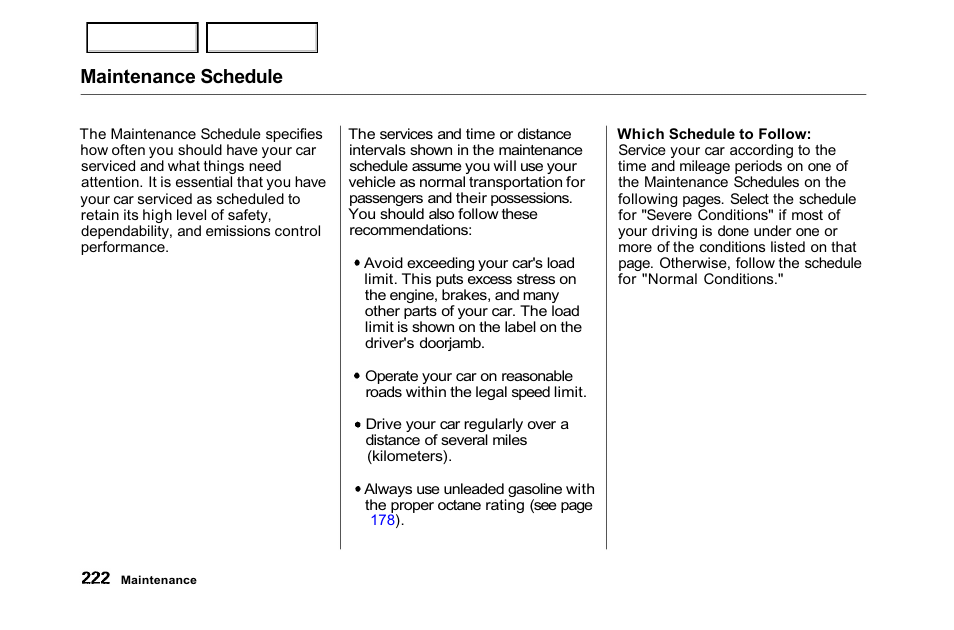 Maintenance schedule | HONDA 2001 Accord Sedan - Owner's Manual User Manual | Page 225 / 372