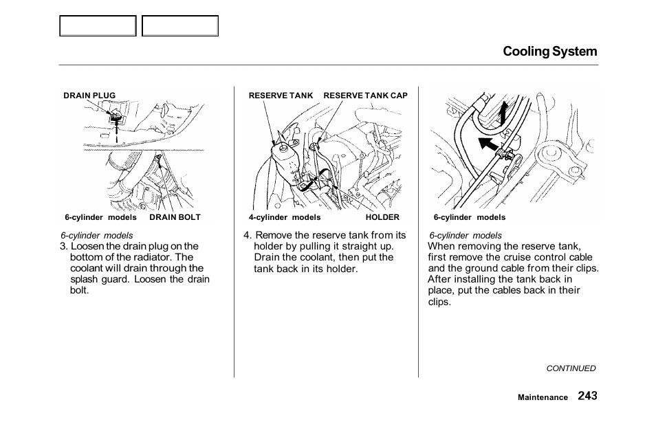 Cooling system | HONDA 2001 Accord Sedan - Owner's Manual User Manual | Page 246 / 372