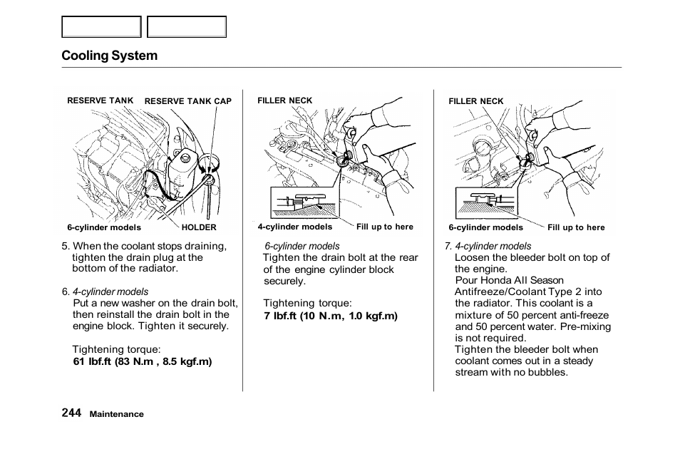 Cooling system | HONDA 2001 Accord Sedan - Owner's Manual User Manual | Page 247 / 372