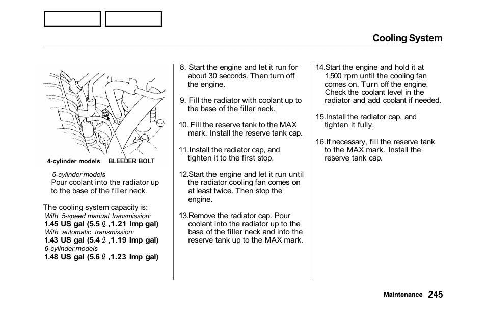 Cooling system | HONDA 2001 Accord Sedan - Owner's Manual User Manual | Page 248 / 372