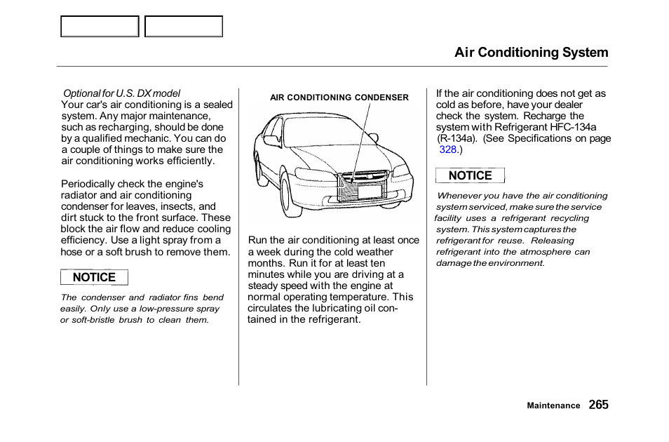 Air conditioning system | HONDA 2001 Accord Sedan - Owner's Manual User Manual | Page 268 / 372