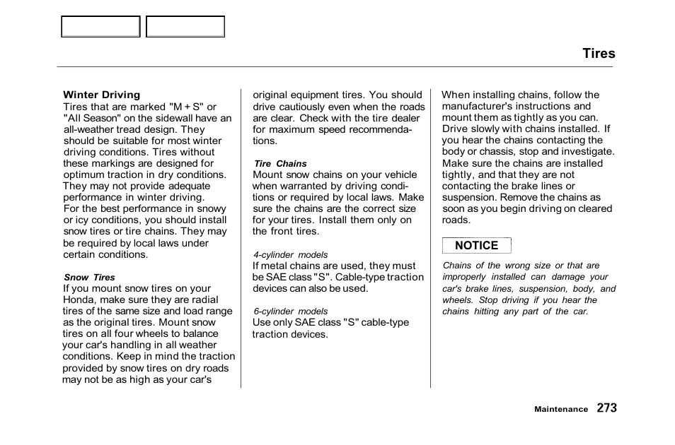 Tires | HONDA 2001 Accord Sedan - Owner's Manual User Manual | Page 276 / 372