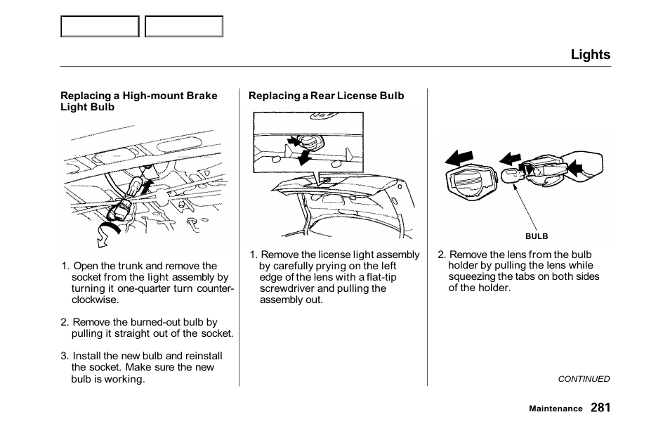 Lights | HONDA 2001 Accord Sedan - Owner's Manual User Manual | Page 284 / 372