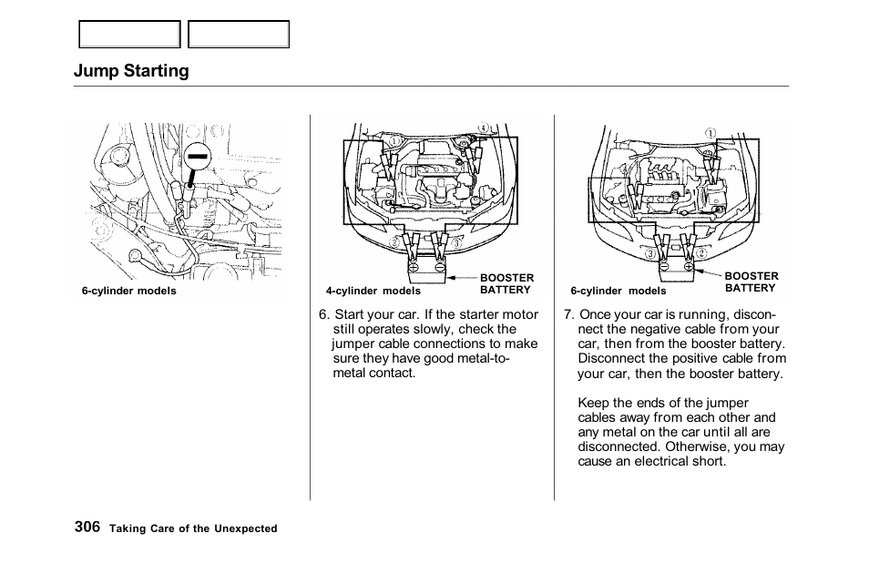 Jump starting | HONDA 2001 Accord Sedan - Owner's Manual User Manual | Page 309 / 372