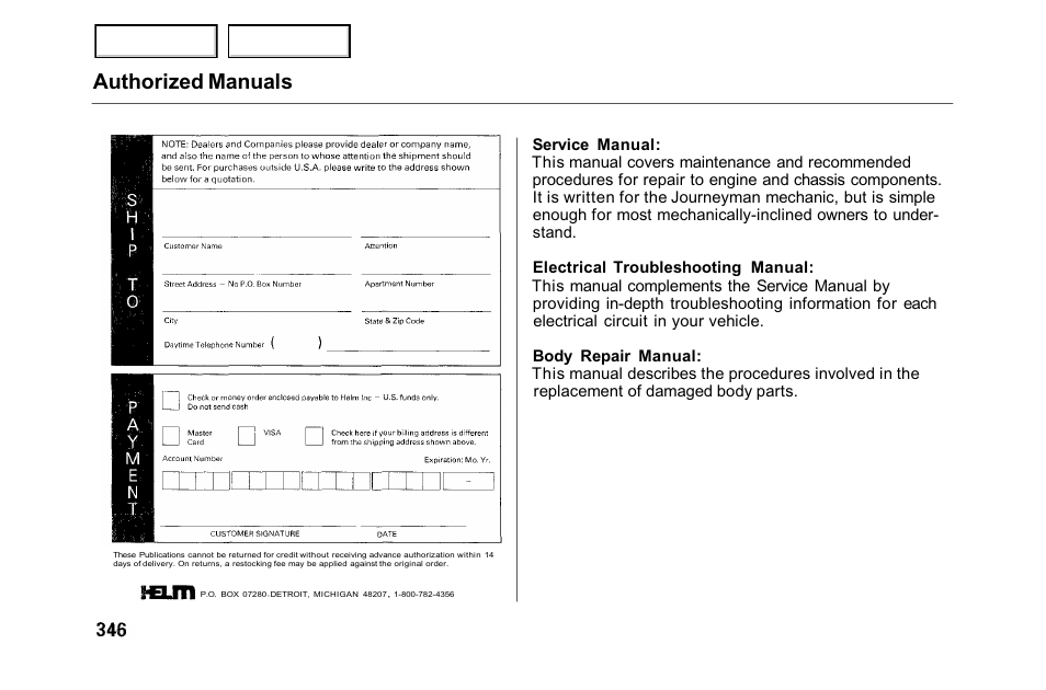 Authorized manuals | HONDA 2001 Accord Sedan - Owner's Manual User Manual | Page 349 / 372