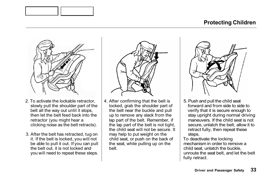 Protecting children | HONDA 2001 Accord Sedan - Owner's Manual User Manual | Page 36 / 372