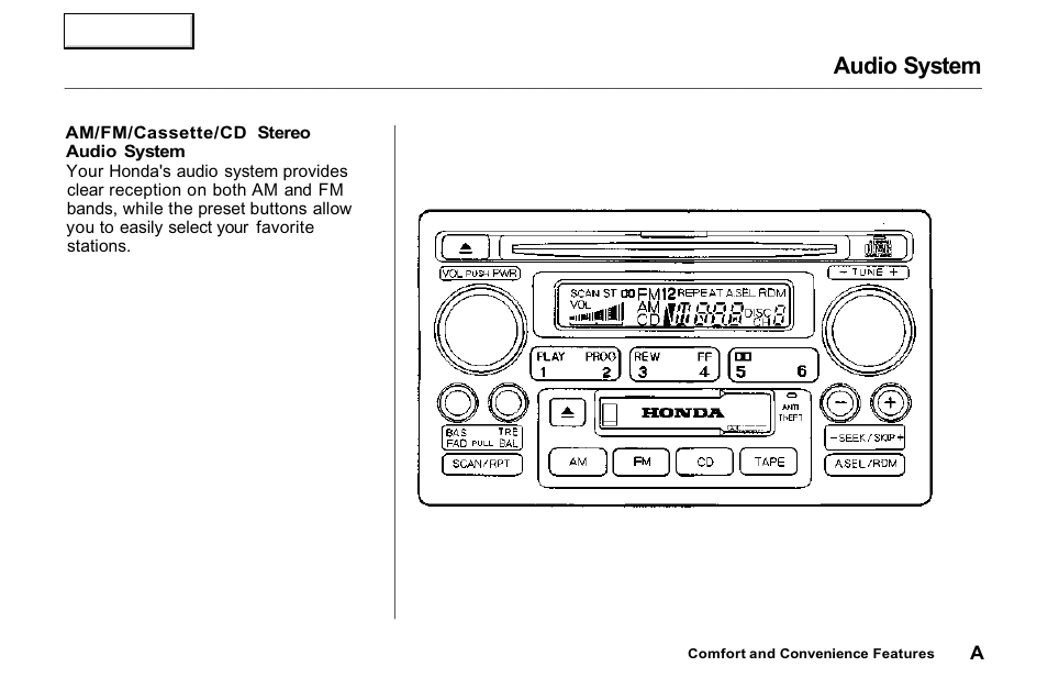 Accord value package audio system, Audio system | HONDA 2001 Accord Sedan - Owner's Manual User Manual | Page 360 / 372