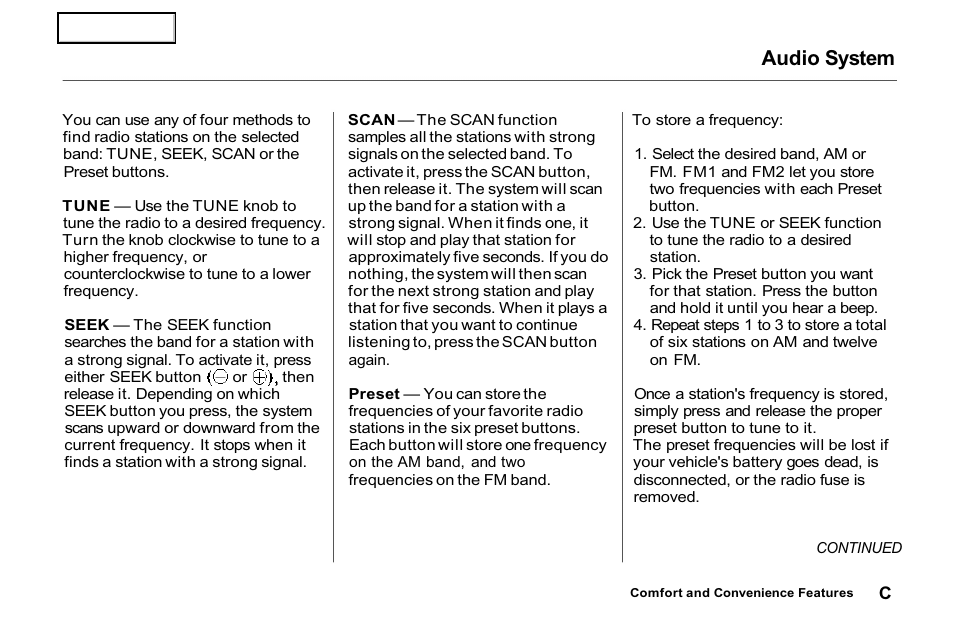 Audio system | HONDA 2001 Accord Sedan - Owner's Manual User Manual | Page 362 / 372