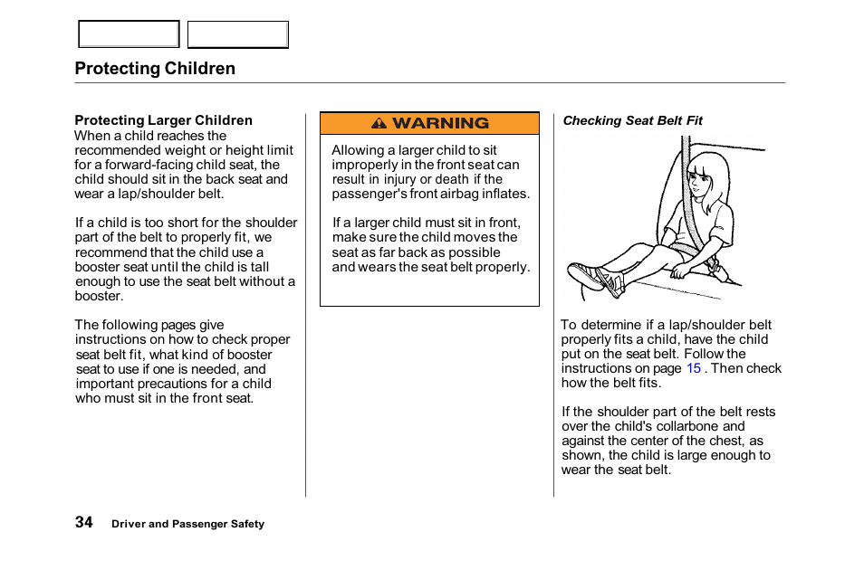 Protecting children | HONDA 2001 Accord Sedan - Owner's Manual User Manual | Page 37 / 372