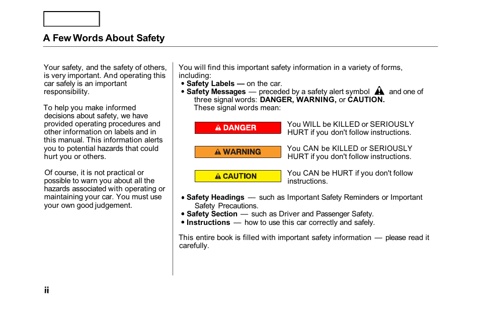 A few words about safety | HONDA 2001 Accord Sedan - Owner's Manual User Manual | Page 4 / 372