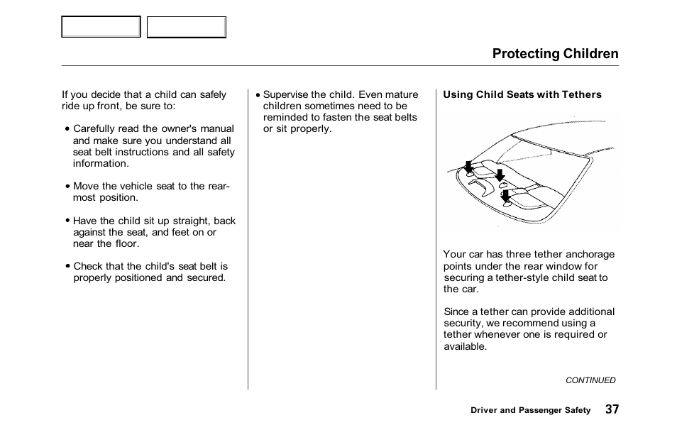 Protecting children | HONDA 2001 Accord Sedan - Owner's Manual User Manual | Page 40 / 372