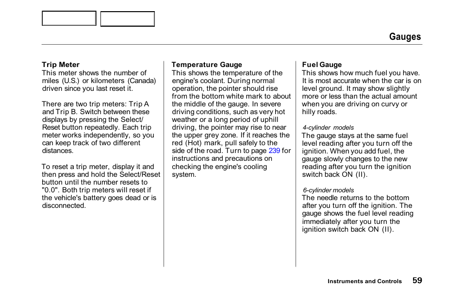 Gauges | HONDA 2001 Accord Sedan - Owner's Manual User Manual | Page 62 / 372