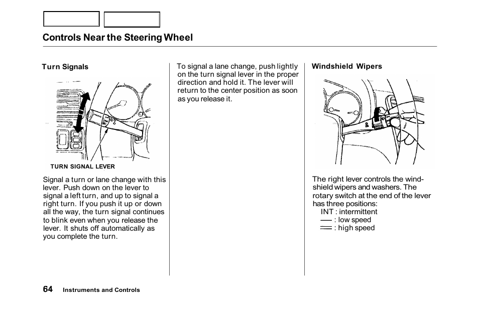 Controls near the steering wheel | HONDA 2001 Accord Sedan - Owner's Manual User Manual | Page 67 / 372