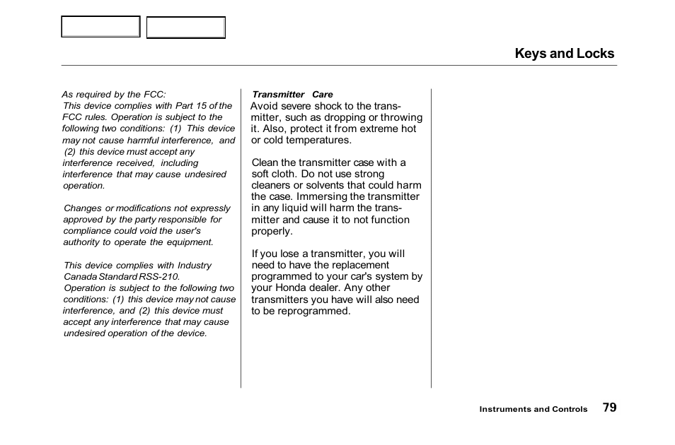 Keys and locks | HONDA 2001 Accord Sedan - Owner's Manual User Manual | Page 82 / 372