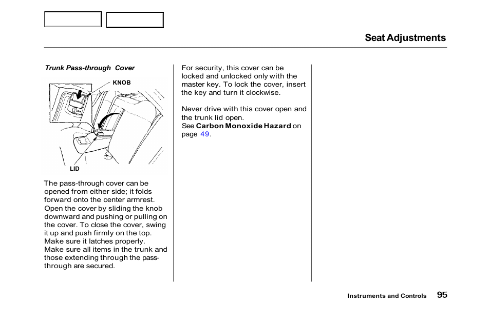 Seat adjustments | HONDA 2001 Accord Sedan - Owner's Manual User Manual | Page 98 / 372