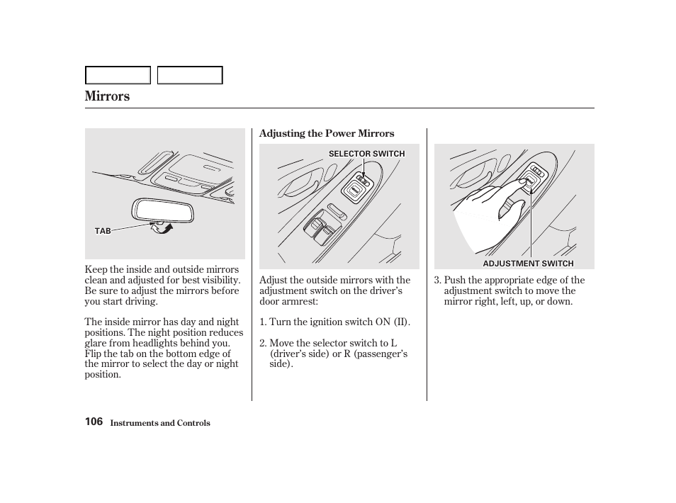 Mirrors | HONDA 2001 Accord Coupe - Owner's Manual User Manual | Page 109 / 359