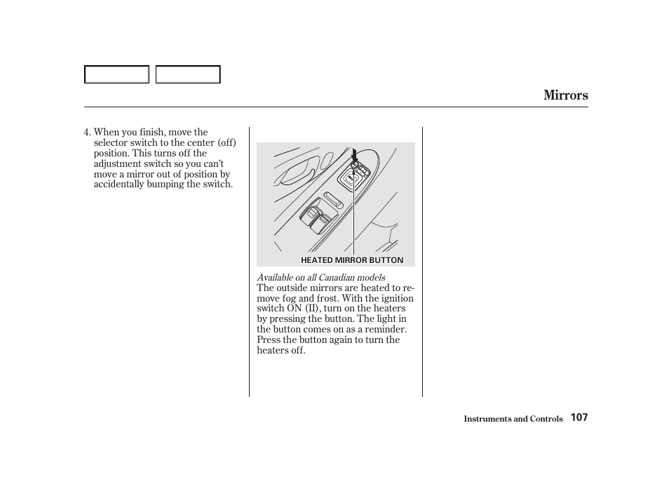 Mirrors | HONDA 2001 Accord Coupe - Owner's Manual User Manual | Page 110 / 359