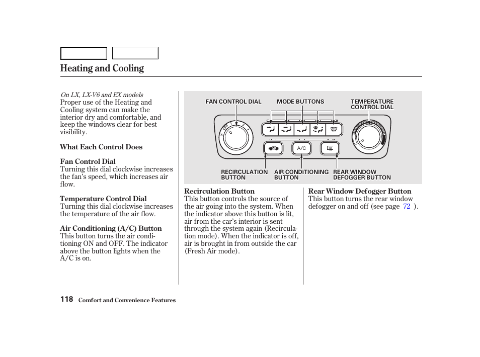 Heating and cooling | HONDA 2001 Accord Coupe - Owner's Manual User Manual | Page 121 / 359