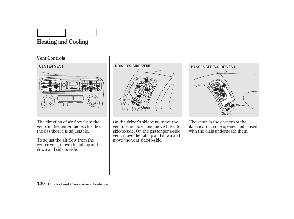 Heating and cooling | HONDA 2001 Accord Coupe - Owner's Manual User Manual | Page 123 / 359