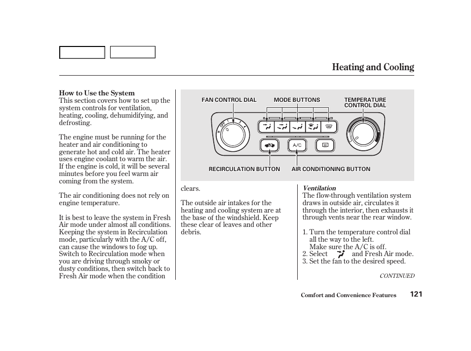 Heating and cooling | HONDA 2001 Accord Coupe - Owner's Manual User Manual | Page 124 / 359