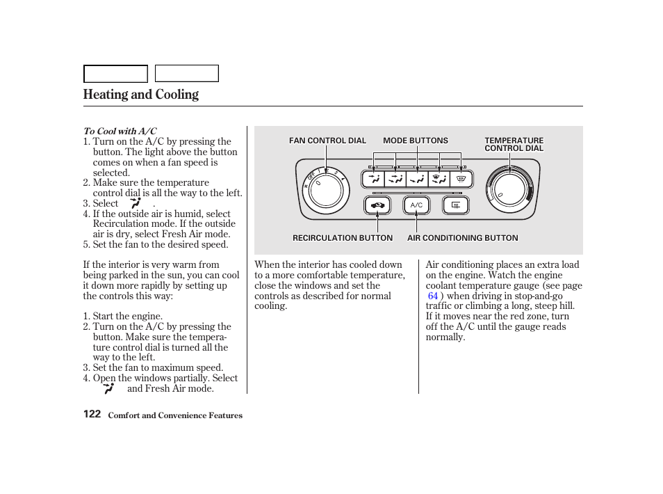 Heating and cooling | HONDA 2001 Accord Coupe - Owner's Manual User Manual | Page 125 / 359