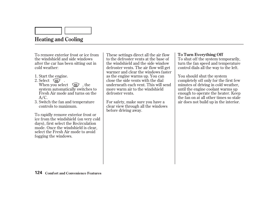 Heating and cooling | HONDA 2001 Accord Coupe - Owner's Manual User Manual | Page 127 / 359