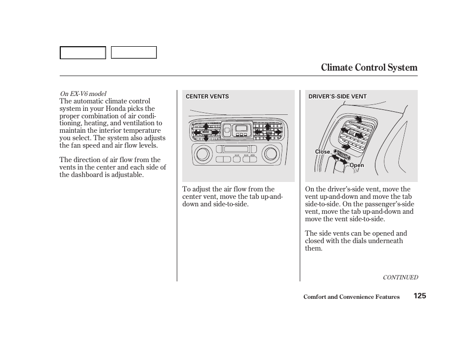 Climate control system | HONDA 2001 Accord Coupe - Owner's Manual User Manual | Page 128 / 359