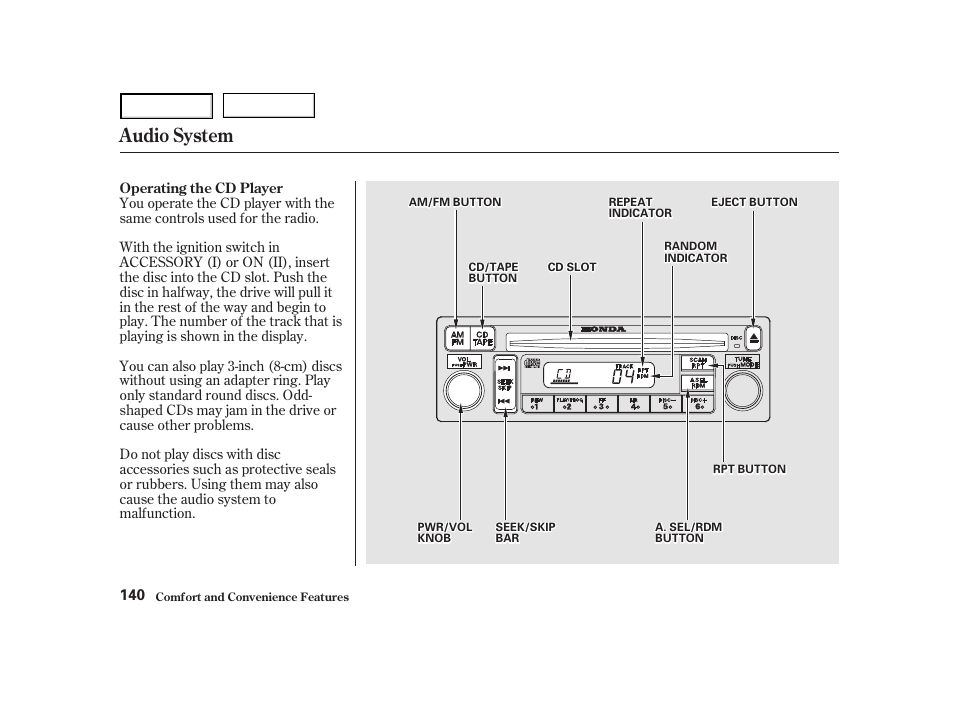 Audio system | HONDA 2001 Accord Coupe - Owner's Manual User Manual | Page 143 / 359